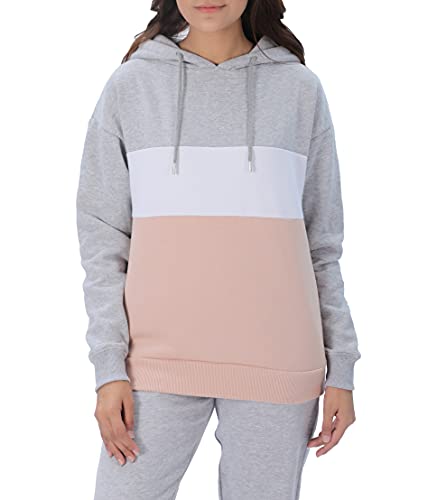 M17 Womens Ladies Stripe Colour Block Hoodie Pullover Soft Cosy Casual Hooded Sweatshirt Top Long Sleeve Jacket Jumper (S, Grey)