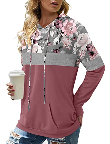 KISSMODA Hoodies for Women Pullover, Womens Casual Zipper Hooded Sweatshirts Striped Long Sleeve Pullover Tops Hoodie Sweatshirt Peony Pink XLarge