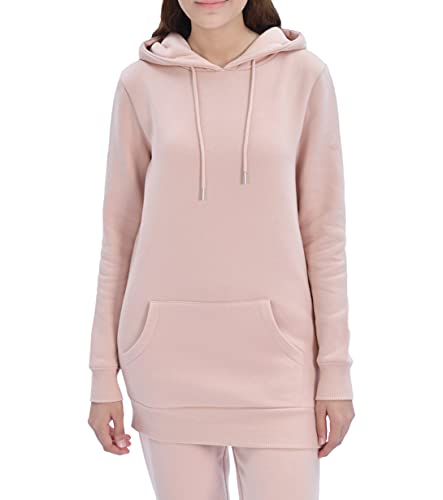 M17 Womens Ladies Recyled Plain Hoodie Pullover Longline Hoody Casual Soft Sweatshirt Hooded Top Long Sleeve Jacket Jumper (XL, Blush Pink)
