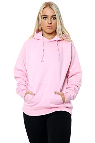 Women Ladies Oversized Pullover Plain Hoodie Top With Out Zip Hoodies Sweatshirt Top Jumper UK 10-18 (Baby Pink, SMALL UK 8-10)