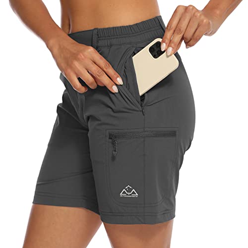 donhobo Women's Walking Hiking Shorts, Ladies Summer Cargo Shorts Lightweight Quick Dry Outdoor Casual Stretch Shorts Trousers with Zipped Pockets Grey M