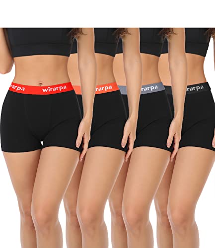 wirarpa Women's Cotton Boxer Briefs 3" Inseam Ladies Safety Boxer Shorts Anti Chafing Boyshorts Panties Black 4 Pack Size L