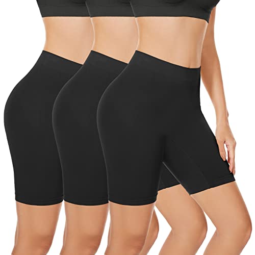 SIHOHAN Womens Slip Shorts Comfortable Short Pants Ultra Soft Seamless Long Briefs for Under Dresses Leggings and Yoga Sports(3Black,L)