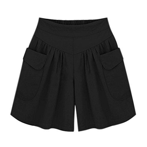 Petalum Women Summer Loose Casual Comfy Shorts Culottes Elastic Waist Wide Leg Pants(Black,Size 18/Tag 4XL)