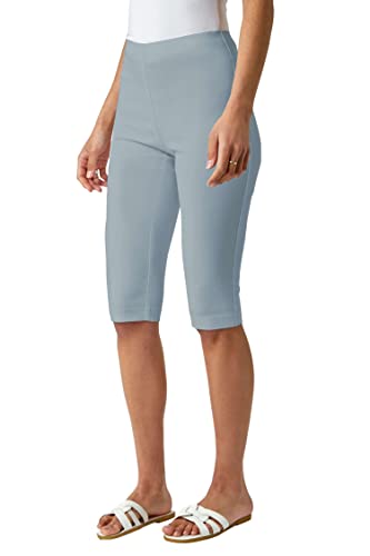 Roman Originals Knee Length Shorts for Women UK - Ladies Cropped Capri Stretch Bengaline Pants Smart Crop Trousers Summer Legging Lounge Essentials Elasticated Casual Clothes - Light Grey - Size 14