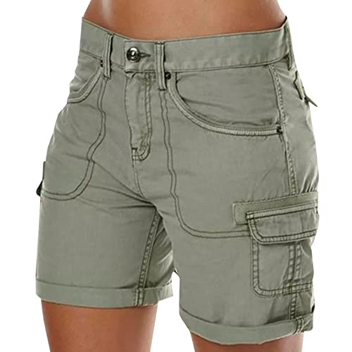 Buetory Women's Hiking Cargo Shorts Lightweight Summer Workout Bermuda Shorts Outdoor Casual Cotton Athletic Travel Shorts(Green,Medium)