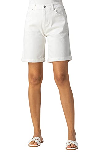 Roman Originals Denim Shorts with Pockets for Women UK Ladies Mom Jeans High Waisted Turned Frayed Hem Stretchy Cotton Casual Slim Skinny Pants Mother Holiday Bermuda - White - Size 14