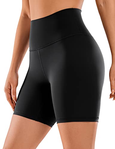 CRZ YOGA Women's Naked Feeling Gym Shorts - 6'' High Waisted Cycling Shorts Yoga Workout Running Spandex Shorts Black 12