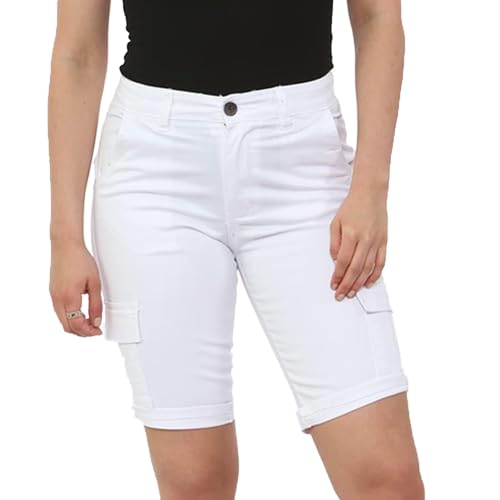 Noroze Women's Cotton Combat Cargo Chino Shorts, White, 16