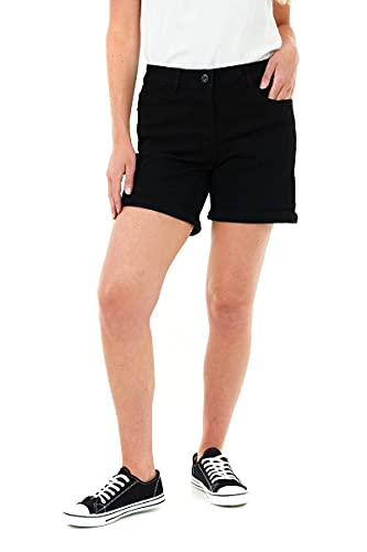 M17 Womens Ladies Boyfriend Stretch Denim Shorts Casual Summer Classic Cotton Beach Pants with Pockets (14, Black), 5056242843092