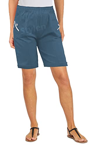 Womens Shorts with Pockets Lightweight Elasticated Summer Easy Care Ladies Travelling Pull on Comfy Lounge Shorts Plus Size (14, Indigo)