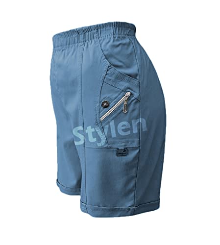 Womens Shorts with Pockets Lightweight Elasticated Summer Easy Care Ladies Travelling Pull on Comfy Lounge Shorts Plus Size (14, Indigo)