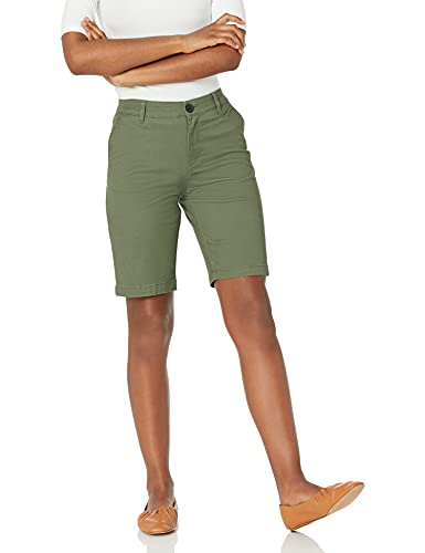 Amazon Essentials Women's Mid-Rise Slim-Fit 10" Inseam Khaki Bermuda Shorts, Olive, 14