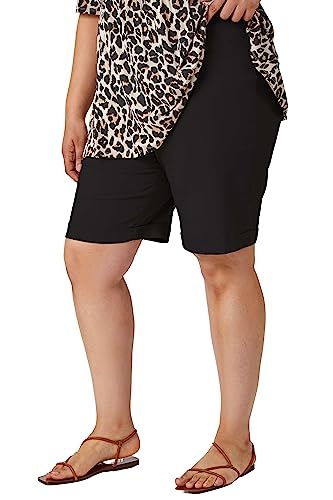 Roman Originals Stretch Shorts for Women UK - Ladies Turned Hem Bengaline Casual Everyday Cropped Pants Chino Capri Slim Fit Above The Knee Turn Up Bermuda Summer Crops - Plus Black - Size 20