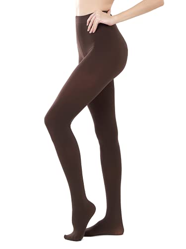 HeyUU Women's 80D Semi Opaque Soft Footed Pantyhose Colorful Tights （Brown,M