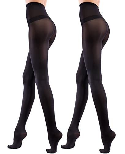 Leamel 2 Pairs Soft 80 Denier Opaque Black Tights for Women Multipack 2 Pack Small Black Women's Tights Gift Pack