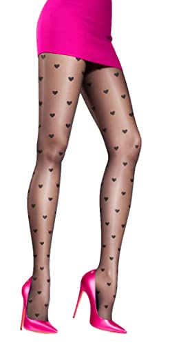 JUST BEAUTY TOUCH Hearts Patterned Tights Sheer 20 Denier size S - XL