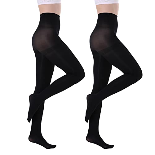 YAGAXI Semi Opaque Control Top Pantyhose for Women - 2 Pairs High Waist 40D Women's Tights(Black,M)