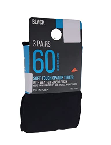 Women's Black Tights 3 Pairs 60 Denier Soft Touch Opaque Tights With Lycra (Black, 60 Denier, m)