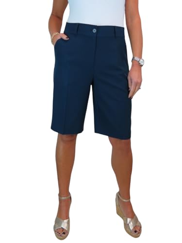 icecoolfashion Ladies Smart Knee Length Shorts - Womens Tailored Day Evening Lightweight Shorts Navy Blue 8-22 (12)