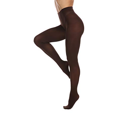 Frola Women's 80 Denier Semi Opaque Solid Color Footed Pantyhose Tight, Brown Coffee, L-XL