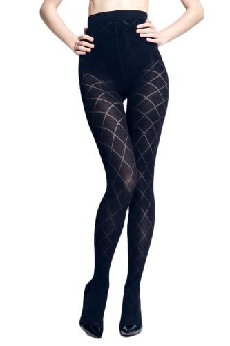 SENTELEGRI Mega beautiful semi opaque patterned tights 40 Denier 3D (as8, alpha, l, regular, regular, Black, Large)