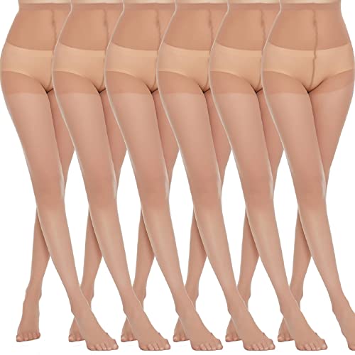 MANZI 6 Pairs Natural Footed Sheer Tights Pantyhose 20 Denier for Women(Natural,Large)