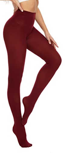 CozyWow Women's Run Resistant 80 D High Waist Semi Opaque Tights Soft and Elastic Pantyhose Wine Red M