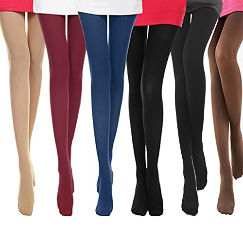 MIVAIUN 6 Pairs 100 Denier Women's Tights Stretch Run Resistant Tights Magic Thick Warm Winter Comfortable Fit Design Elastic Leggings Opaque Black Red Suntan Coffee Navy Blue Nude (6 Pairs)