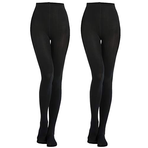MANZI Women's 2 Pairs Super Opaque Soft Black Warm Fleece Tights 400 Denier(Size:L)