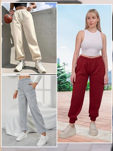 Love My Fashions Women's Plain Gym Sport Jogger Sweatpants & Summer Casual Loose Jogger Pockets Pants and Baggy Elastic Waist Cargo Trousers for Casual Hip Hop, Gym and Jogging Wine
