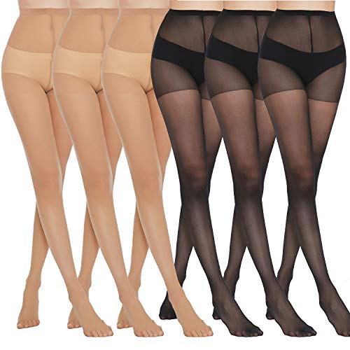 MANZI Women's Black (3 Pairs) Natural Nude (3 Pairs) Sheer Soft Tight 20 Denier,L