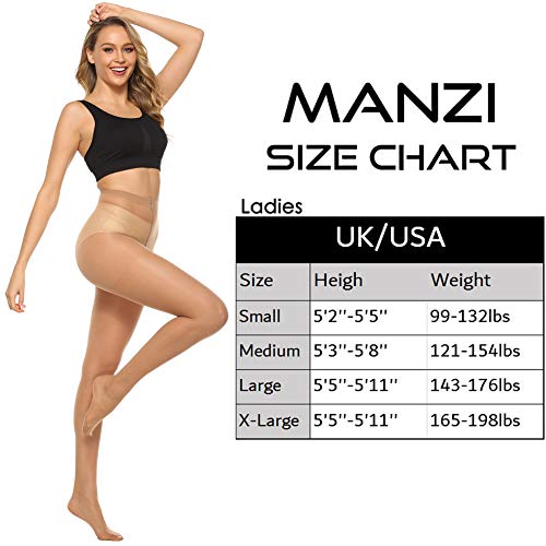 MANZI Women's Black (3 Pairs) Natural Nude (3 Pairs) Sheer Soft Tight 20 Denier,L