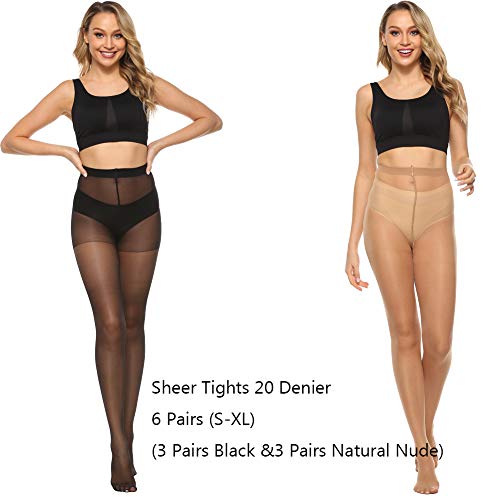 MANZI Women's Black (3 Pairs) Natural Nude (3 Pairs) Sheer Soft Tight 20 Denier,L