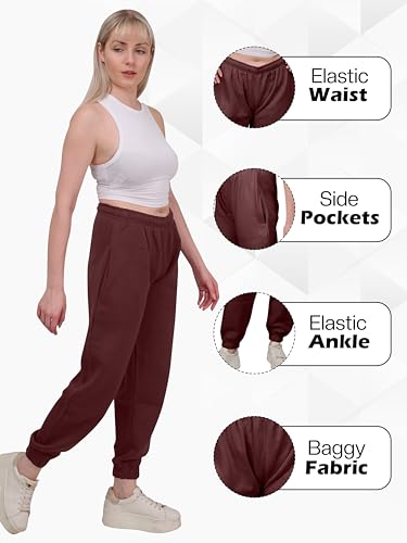 Love My Fashions Women's Plain Gym Sport Jogger Sweatpants & Summer Casual Loose Jogger Pockets Pants and Baggy Elastic Waist Cargo Trousers for Casual Hip Hop, Gym and Jogging Wine