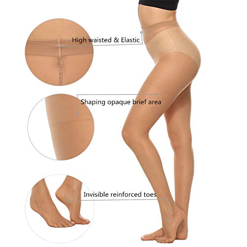 MANZI Women's Black (3 Pairs) Natural Nude (3 Pairs) Sheer Soft Tight 20 Denier,L