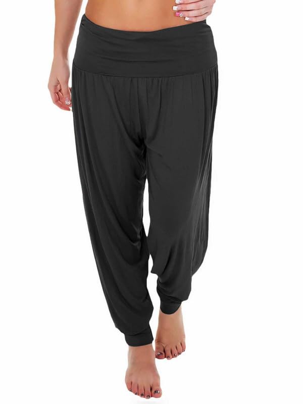 Prime fashions - Ladies Harem Trousers - Women's Full-Length Stretch Casual Pants (XL, Black)