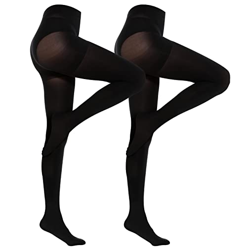 MANZI Women's 2 Pairs Classic Opaque Control-Top Tights with Comfort Stretch 70 Denier Black M