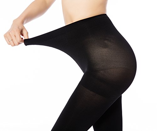 MANZI Women's 2 Pairs Classic Opaque Control-Top Tights with Comfort Stretch 70 Denier Black M