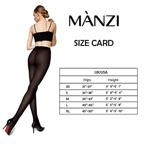 MANZI Women's 2 Pairs Classic Opaque Control-Top Tights with Comfort Stretch 70 Denier Black M
