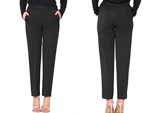 Ladies Trousers Half Elasticated Women Pull Up Pants Formal Office Work Trousers (as8, Numeric, Numeric_14, Regular, Short, Black)