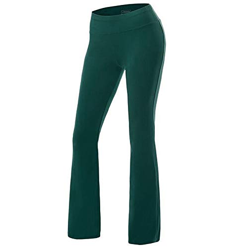 FITTOO Flared Leggings for Women Scrunch Bums Leggings High Waisted Gym Trousers Tummy Control Workout Bootcut Yoga Pants Dark Green