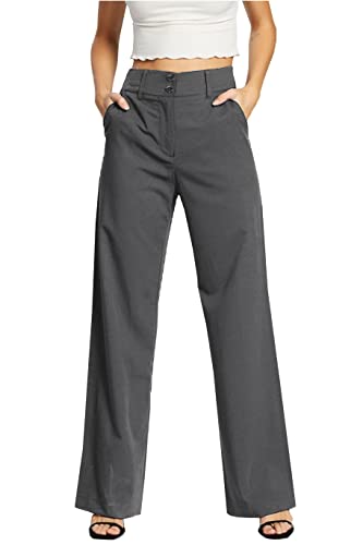 femiss Womans Wide Leg Trousers Tailored Office Work Smart Formal Relaxed Fit Trouser (14, Grey)…
