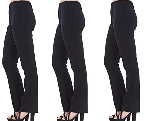 Dochak Ladies Pack of 3 Stretch Bootleg Trousers Ribbed Women Bootcut Elasticated Waist Pants Work WEAR Pull ON Bottoms Plus Sizes 8-28 (as8, Numeric, Numeric_16, Regular, Regular, Black)