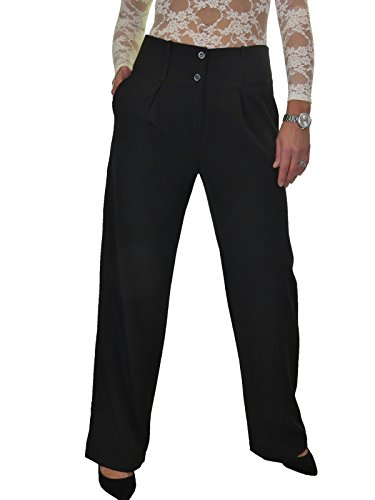 Women's Wide Leg Smart Trousers Ladies Loose Fit Pleated Comfy Formal Office City Day Work Pants Black (18)