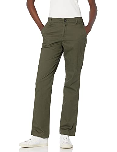 Amazon Essentials Women's Classic Straight-Fit Stretch Twill Chino Trouser, Dark Olive, 12-14