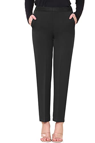 INSAFIANS Women Half Elasticated Pull Up Pants | Ladies Office Wear Trousers | Work Formal(BLK L25W12)