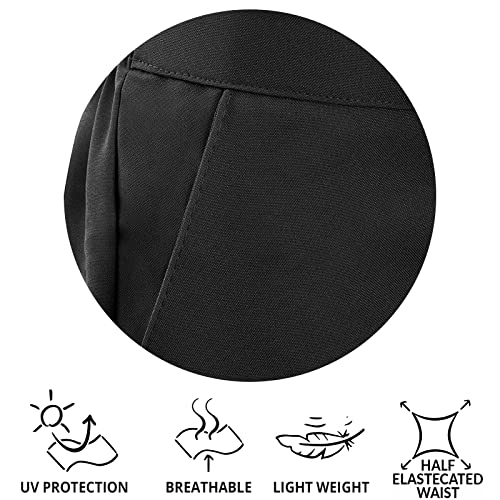 INSAFIANS Women Half Elasticated Pull Up Pants | Ladies Office Wear Trousers | Work Formal(BLK L25W12)