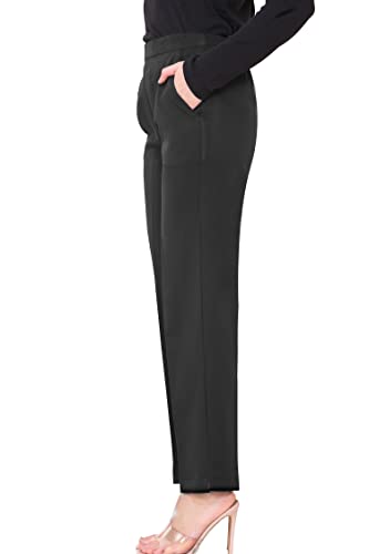 Ladies Trousers Half Elasticated Women Pull Up Pants Formal Office Work Trousers (as8, Numeric, Numeric_14, Regular, Short, Black)
