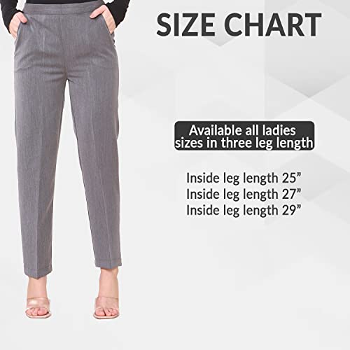 Ladies Trousers Half Elasticated Women Pull Up Pants Formal Office Work Trousers (as8, Numeric, Numeric_14, Regular, Short, Black)
